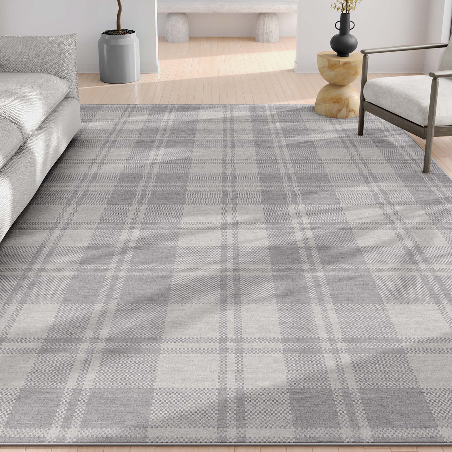 Apollo Plaid Light Grey Rug W-PLD-01C
