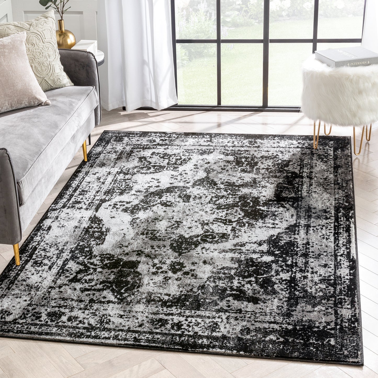 Patras Vintage Oriental Medallion Black Rug ZAZ-23