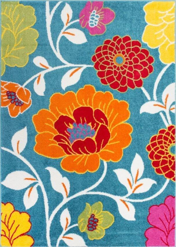 Starbright Daisy Flowers Blue Kids Rug 0926