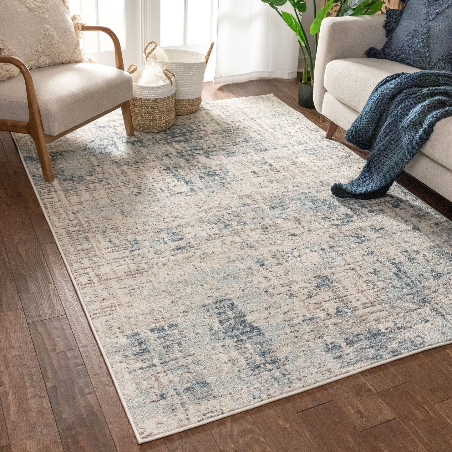 Tate Abstract Vintage Distressed Blue Rug 2834