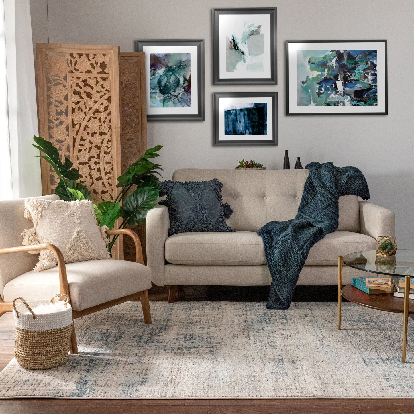 Tate Abstract Vintage Distressed Blue Rug 2834