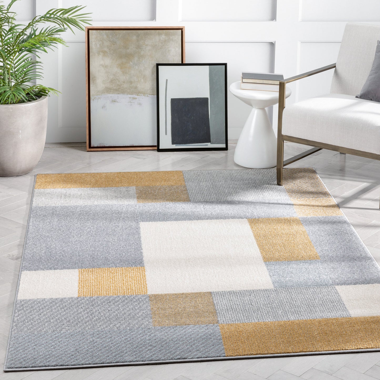 Wilma Modern Geometric Yellow Grey Rug 2901
