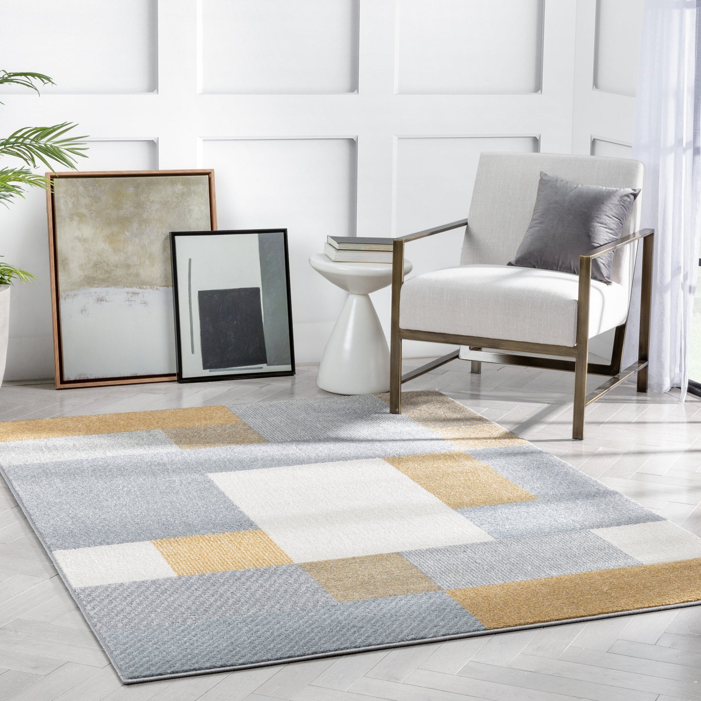 Wilma Modern Geometric Yellow Grey Rug 2901