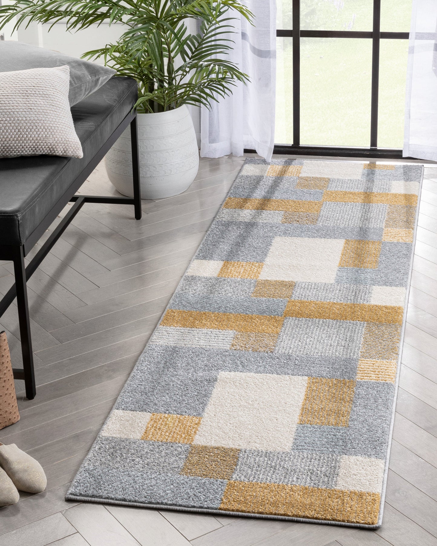 Wilma Modern Geometric Yellow Grey Rug 2901