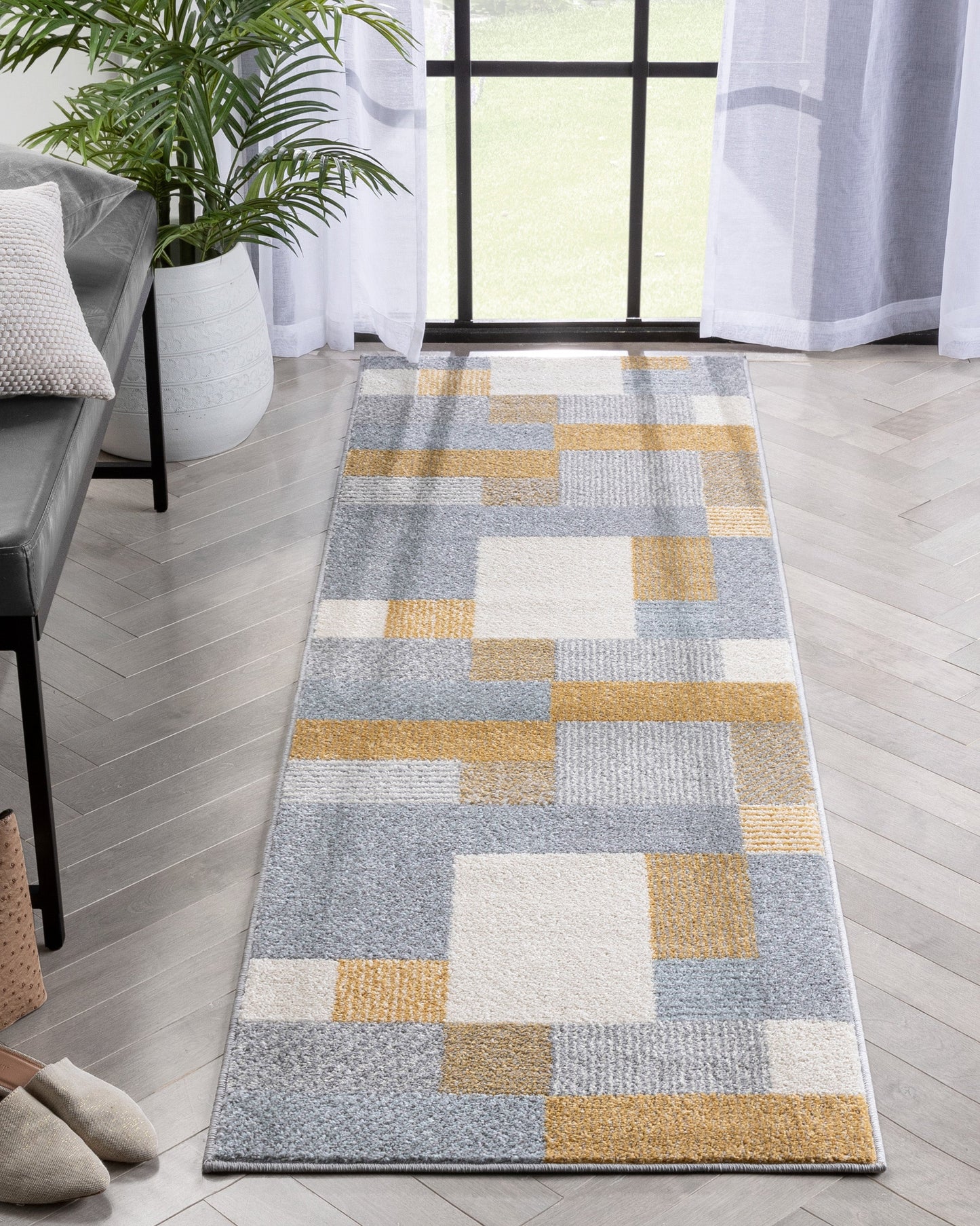 Wilma Modern Geometric Yellow Grey Rug 2901