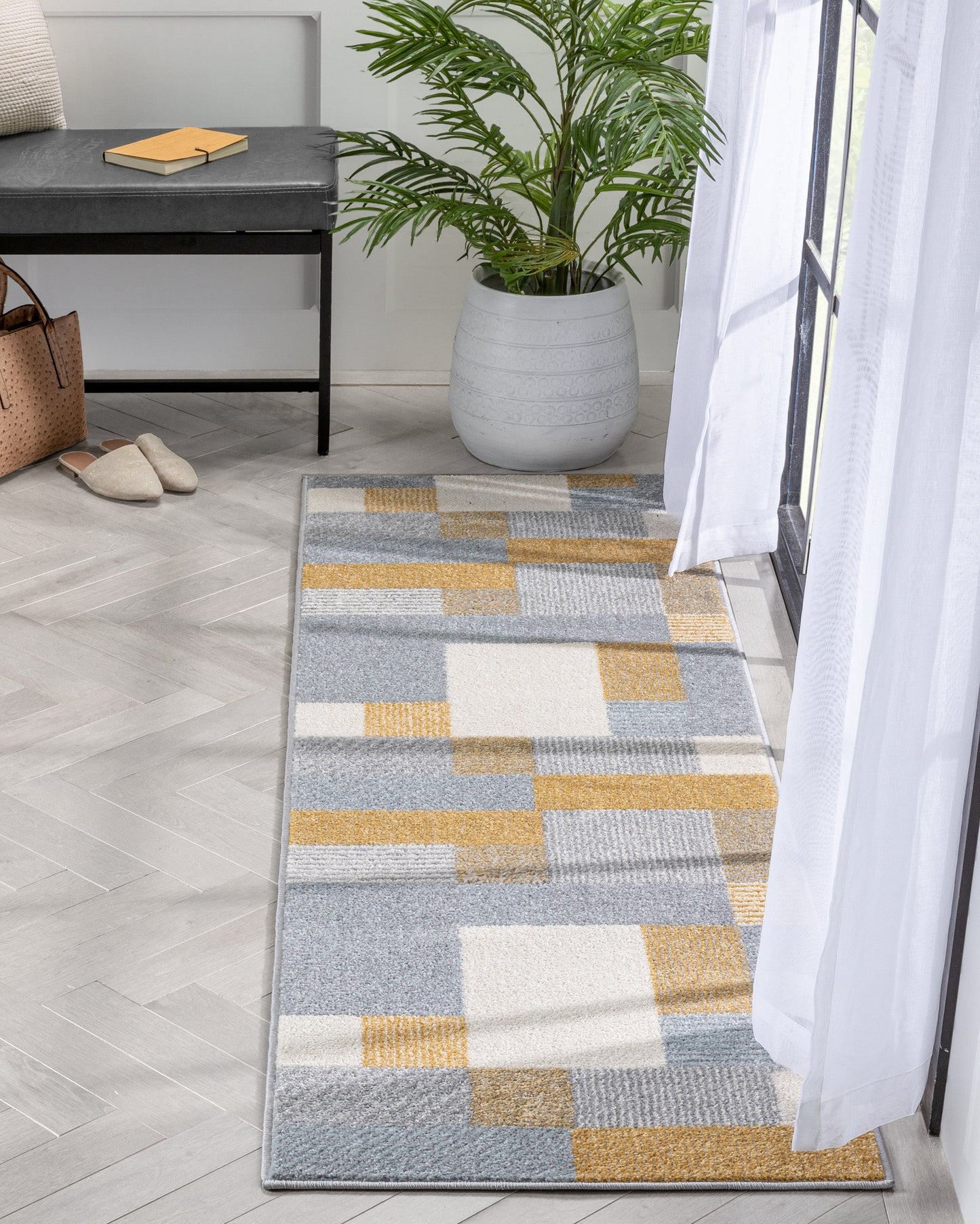 Wilma Modern Geometric Yellow Grey Rug 2901