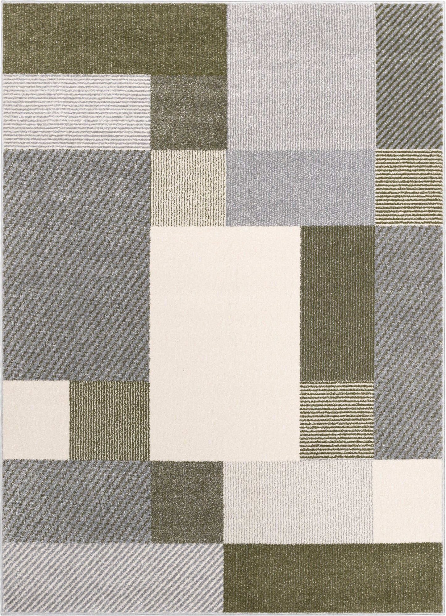 Wilma Modern Geometric Squares Green Grey Rug 2905