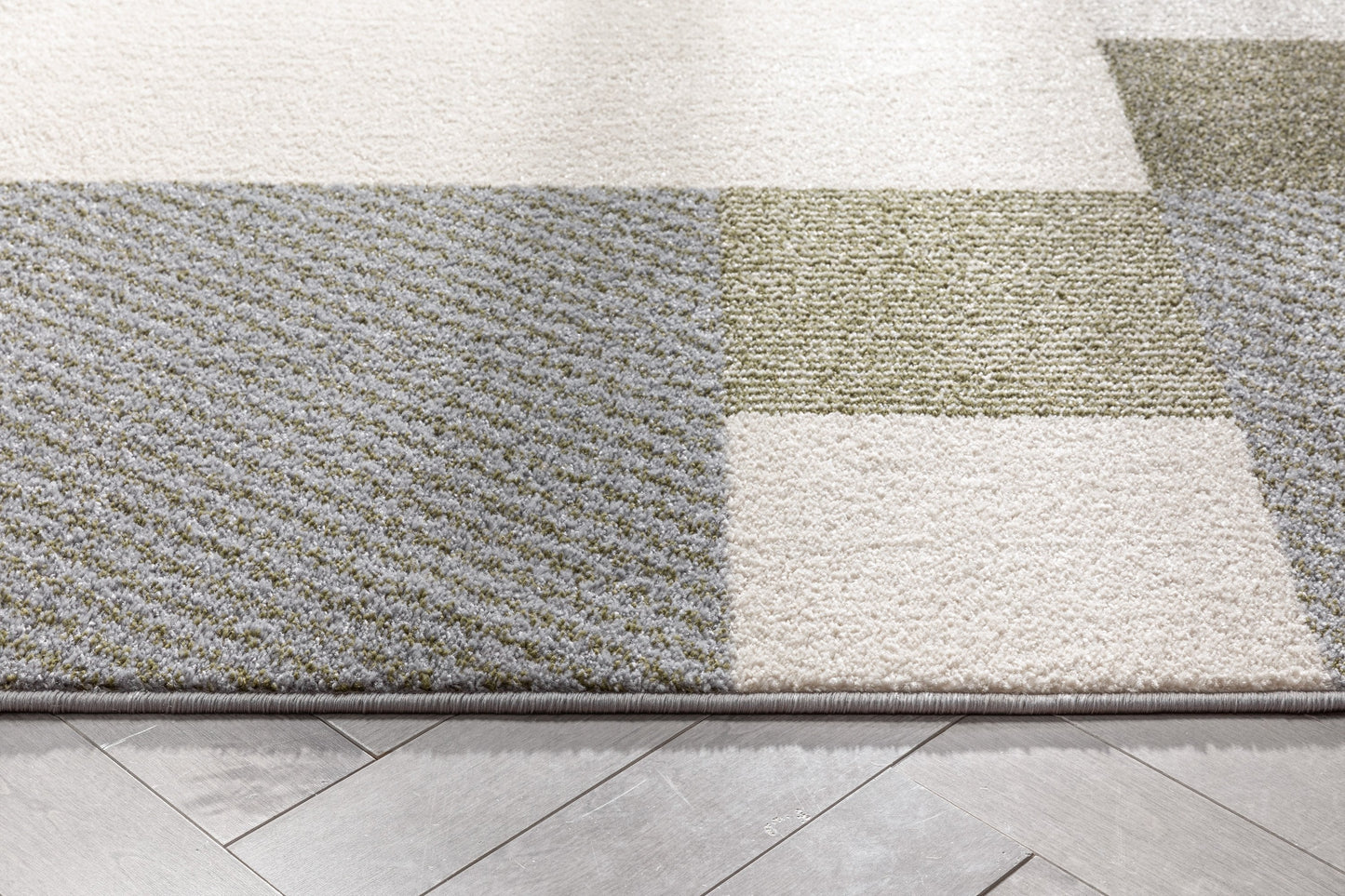Wilma Modern Geometric Squares Green Grey Rug 2905