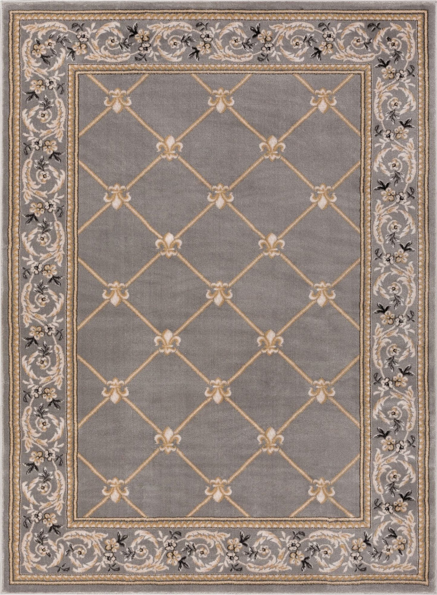 Fleur De Lis Grey Traditional Rug 3628