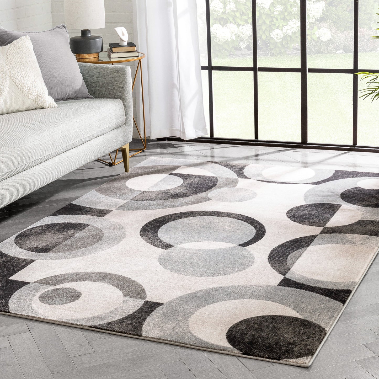 Avi Modern Geometric Grey Black Rug 54517