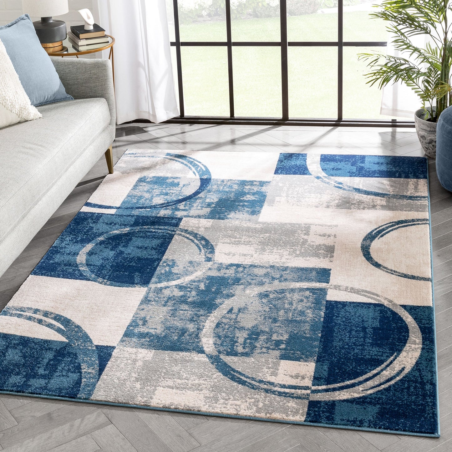 Shai Modern Geometric Grey Blue Rug 54524
