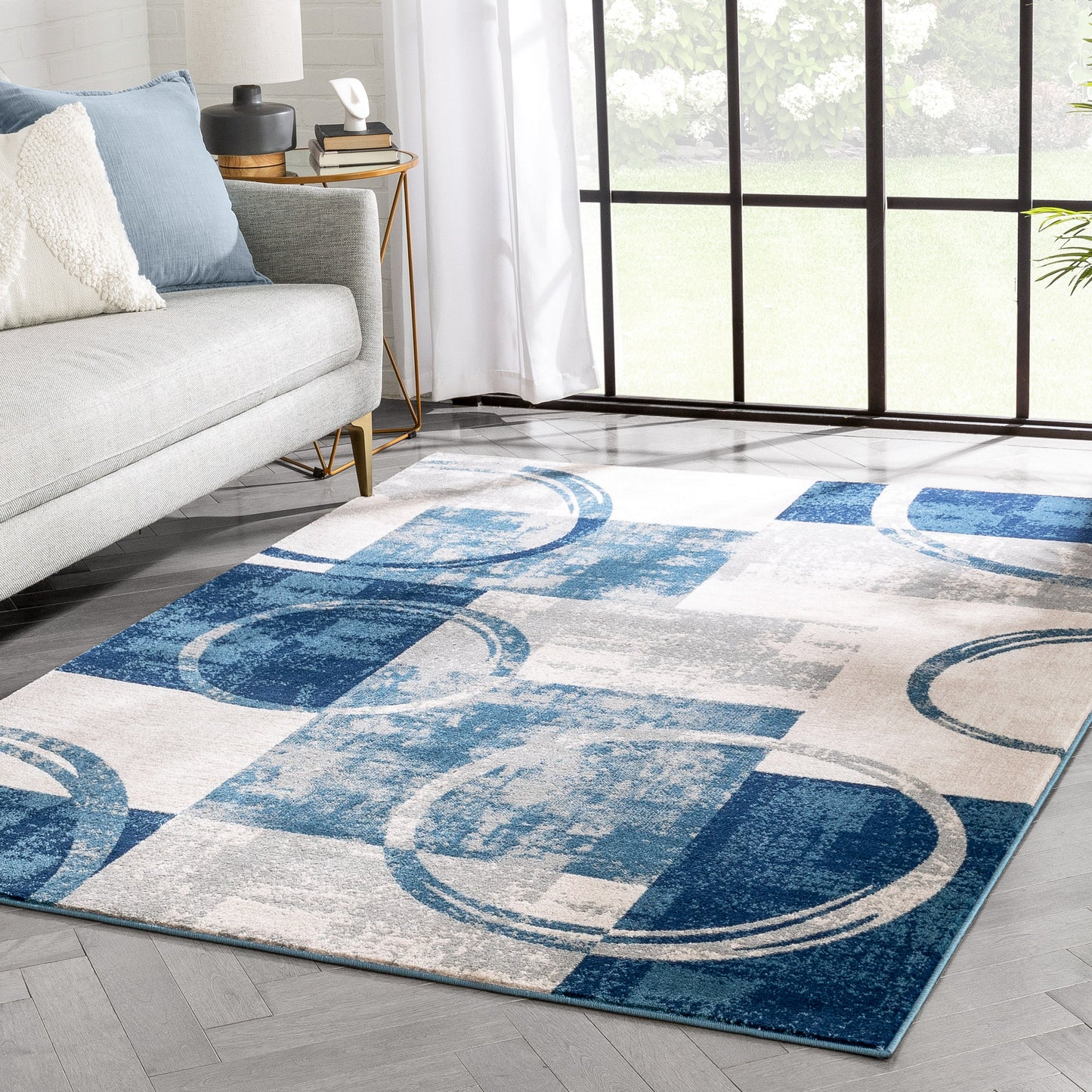 Shai Modern Geometric Grey Blue Rug 54524