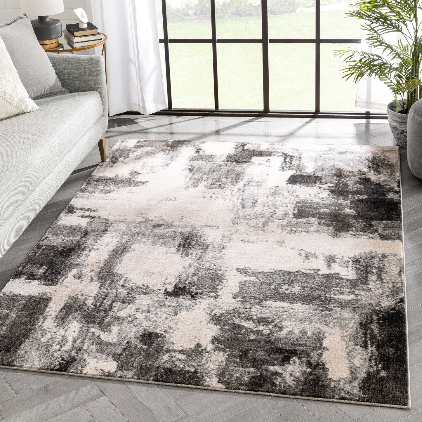 Kalia Modern Abstract Grey Black Rug 54557