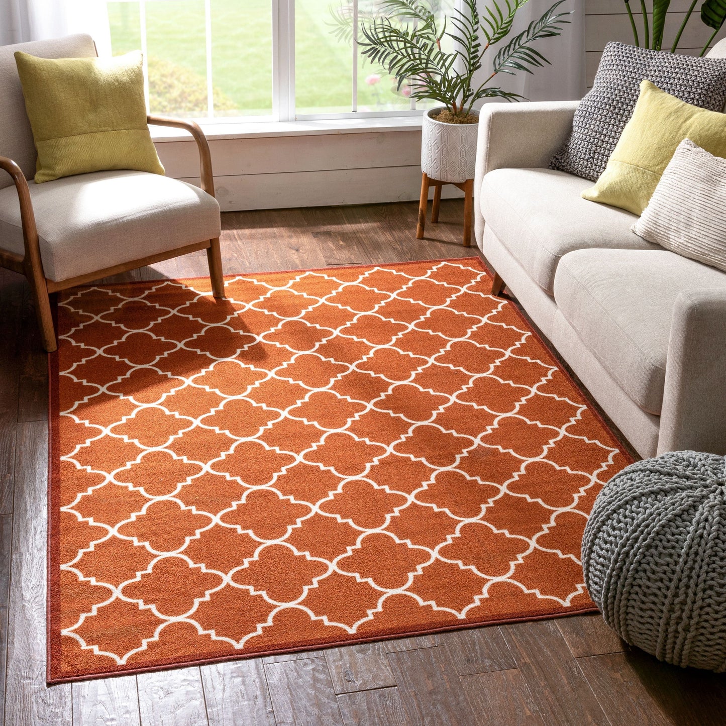 Brooklyn Trellis Red Modern Non Slip Washable Rug 6510