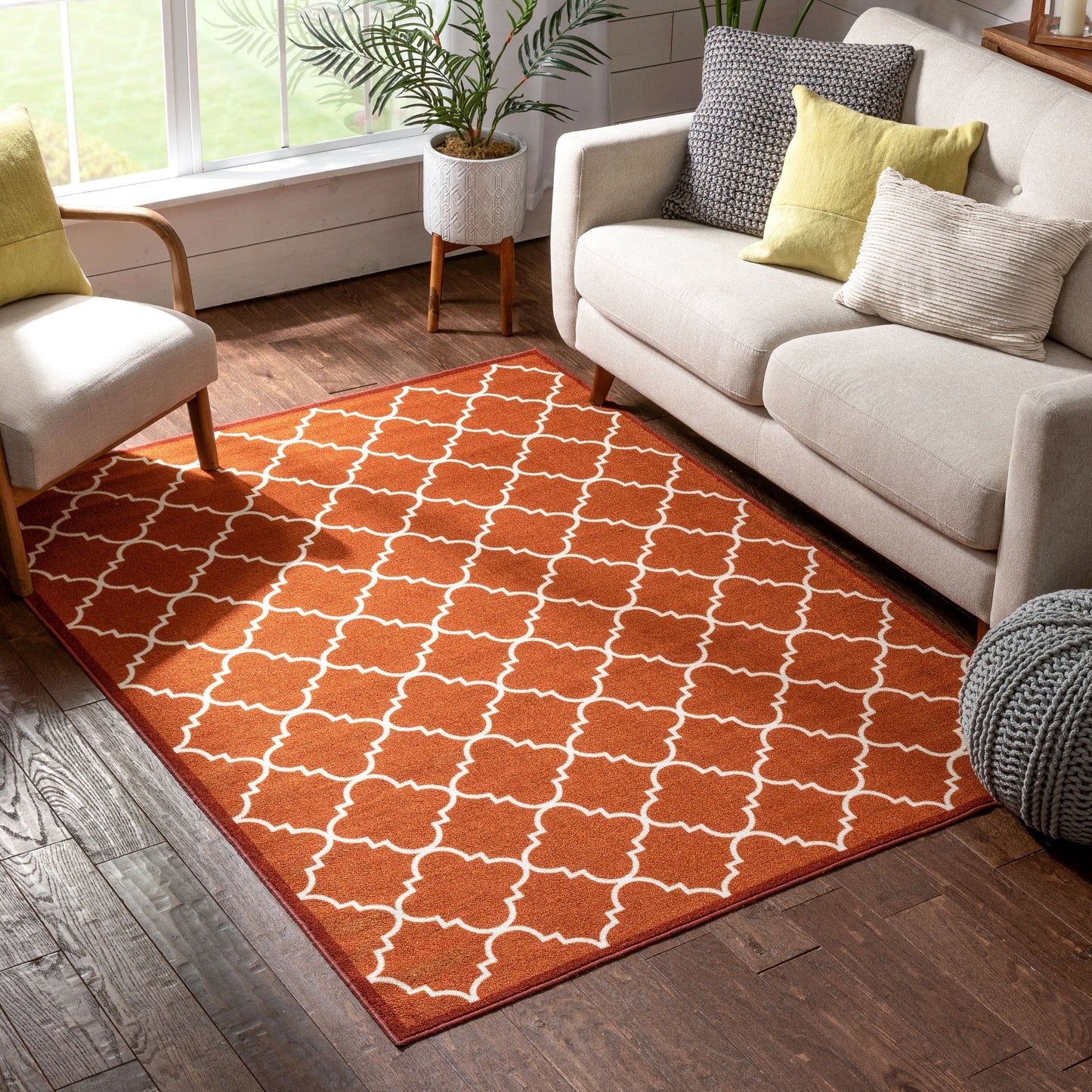 Brooklyn Trellis Red Modern Non Slip Washable Rug 6510