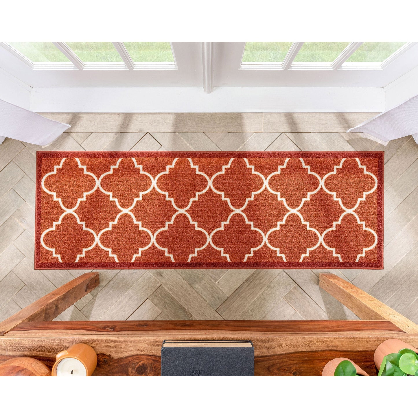 Brooklyn Trellis Red Modern Non Slip Washable Rug 6510