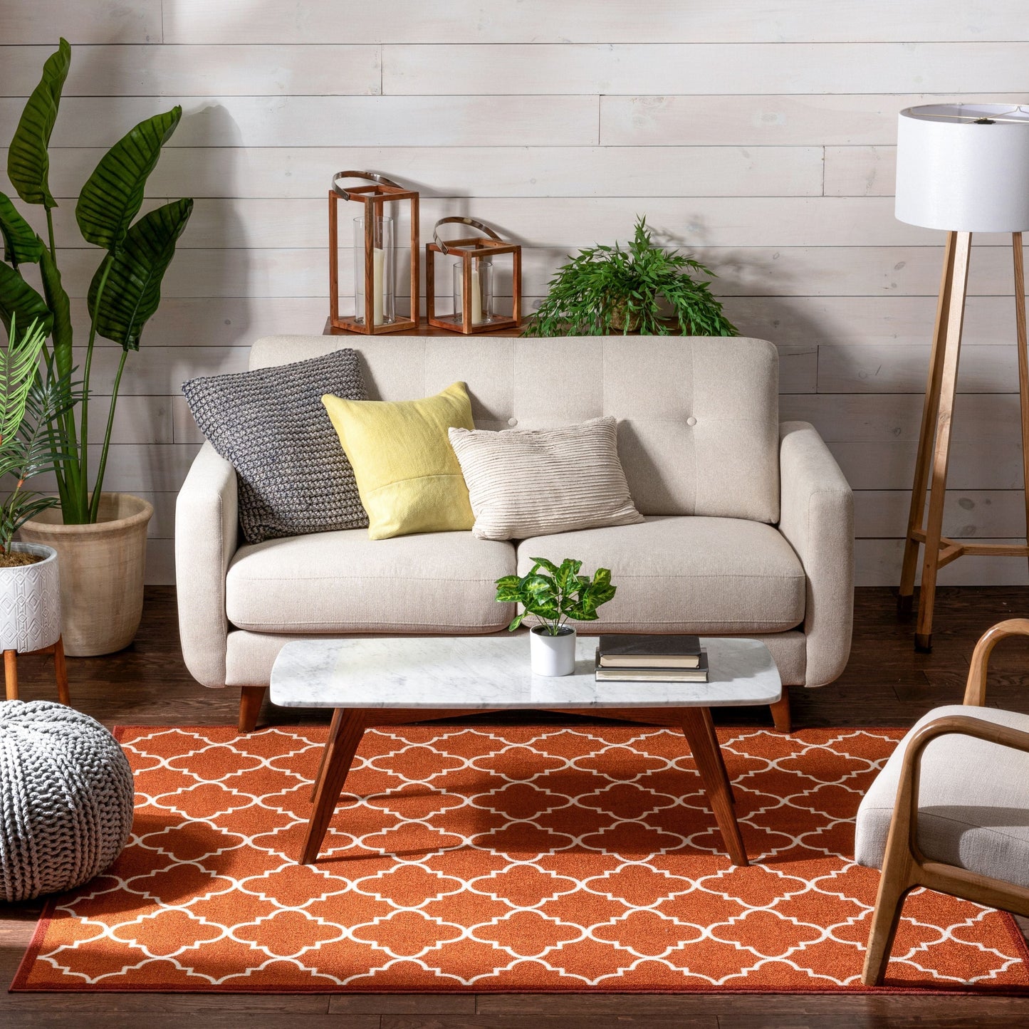 Brooklyn Trellis Red Modern Non Slip Washable Rug 6510