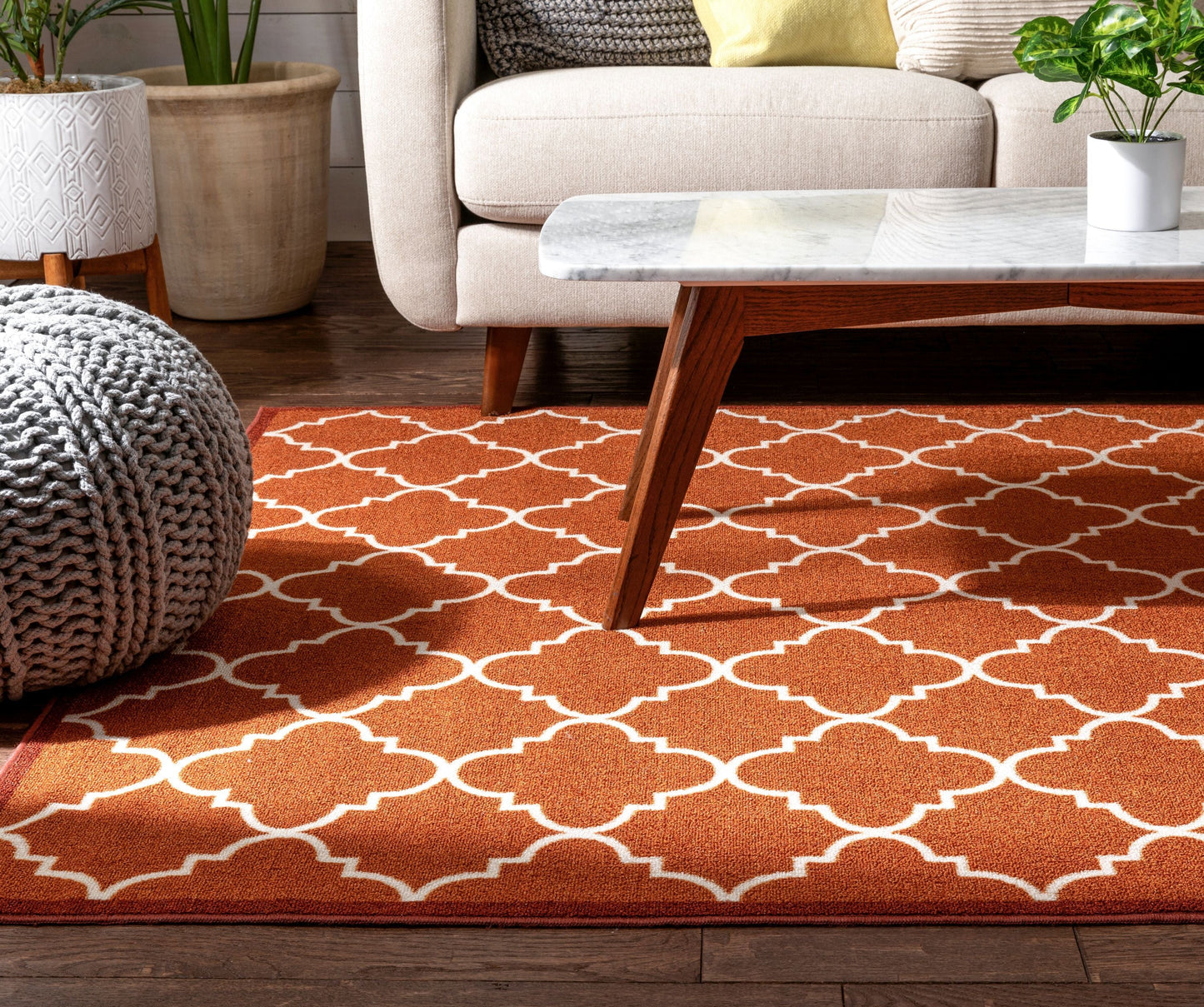 Brooklyn Trellis Red Modern Non Slip Washable Rug 6510