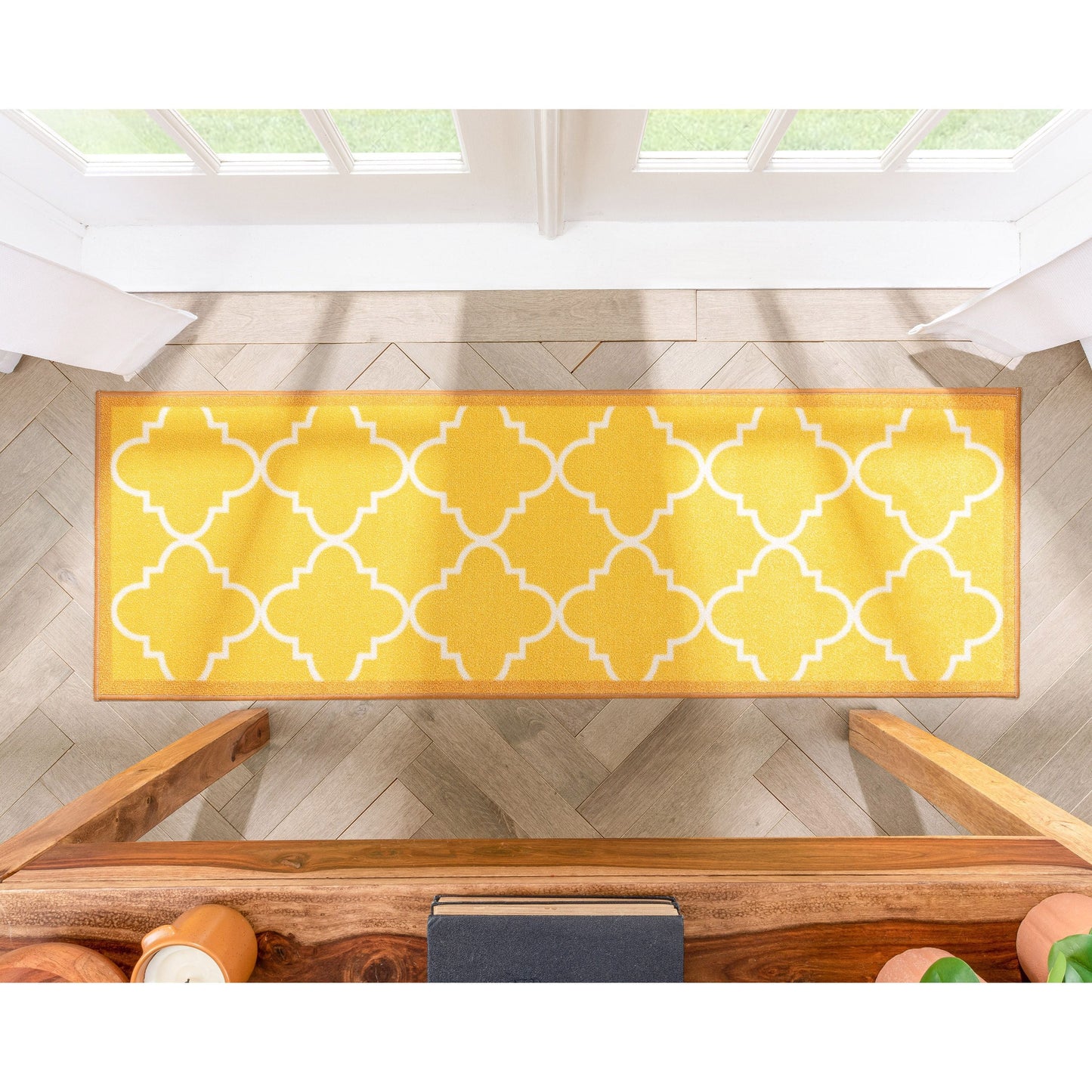 Brooklyn Trellis Gold Modern Non Slip Washable Rug 6511