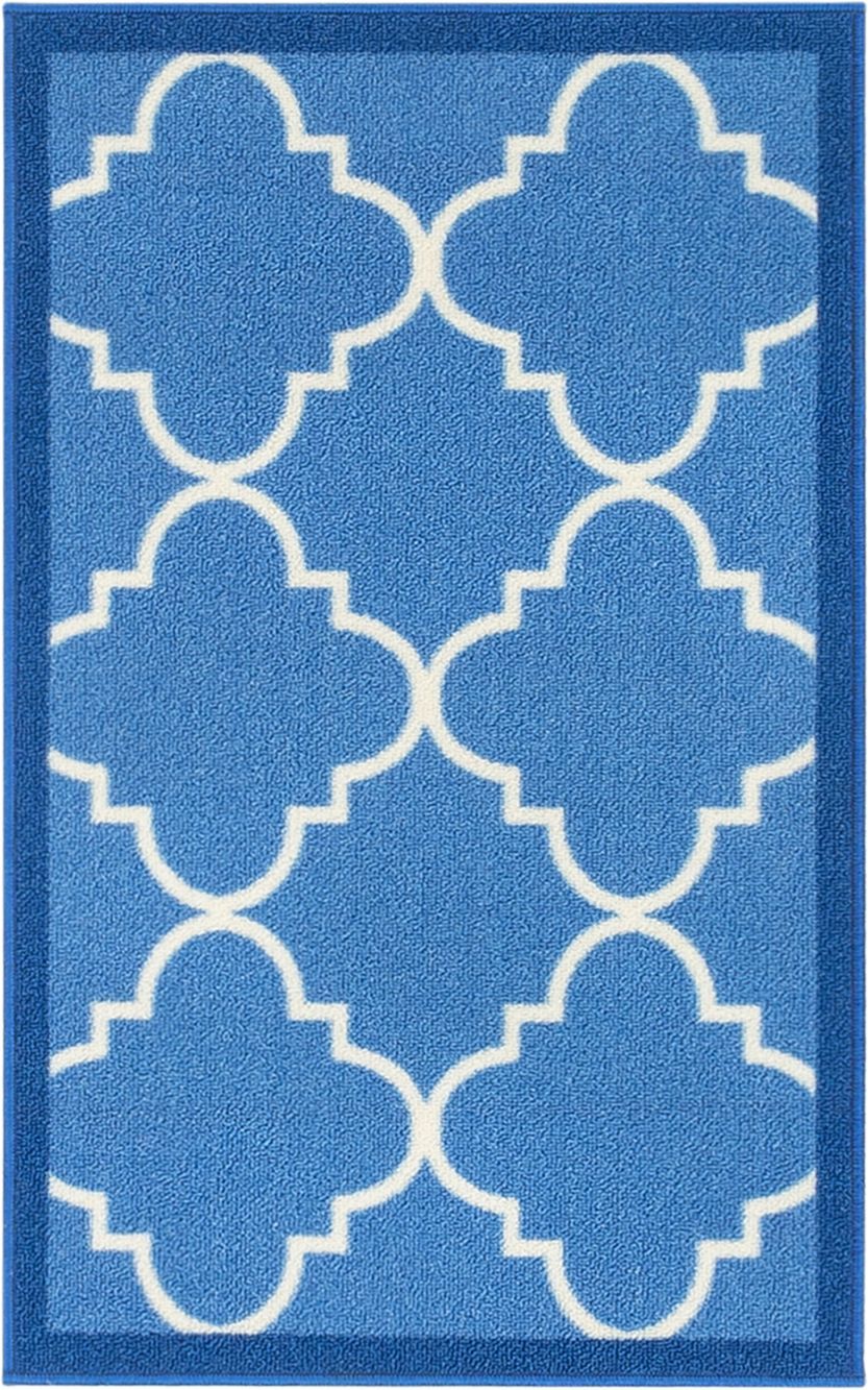 Brooklyn Trellis Blue Modern Non Slip Washable Rug 6516