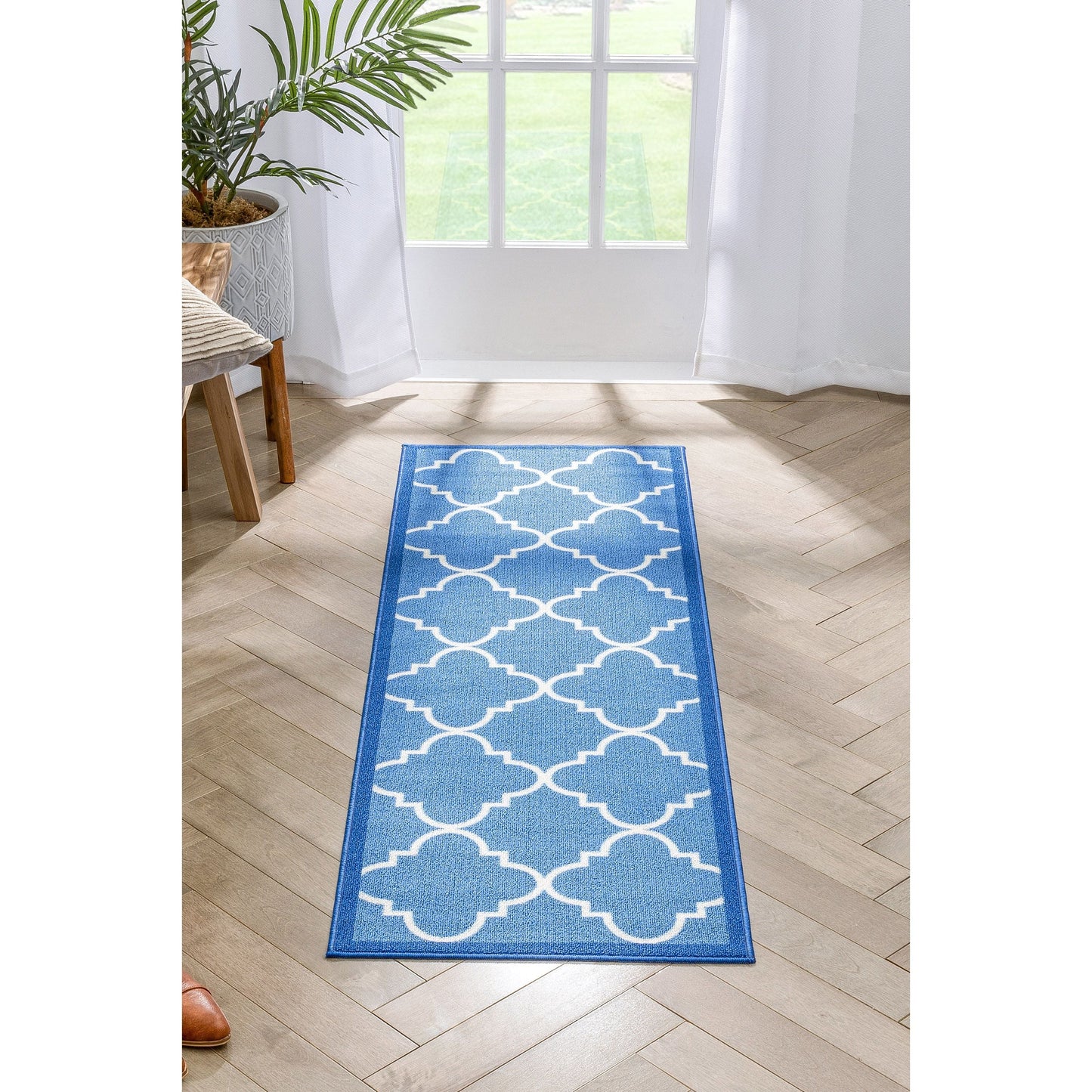 Brooklyn Trellis Blue Modern Non Slip Washable Rug 6516