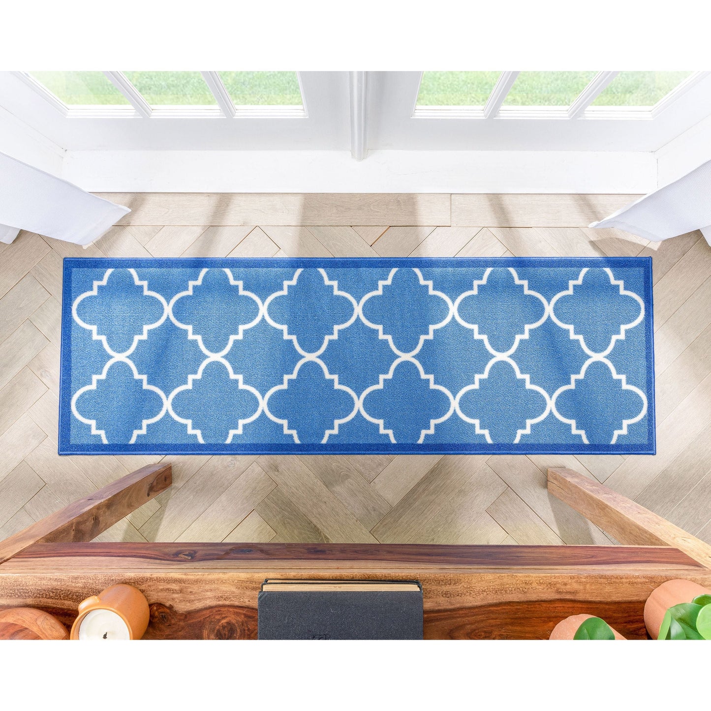 Brooklyn Trellis Blue Modern Non Slip Washable Rug 6516
