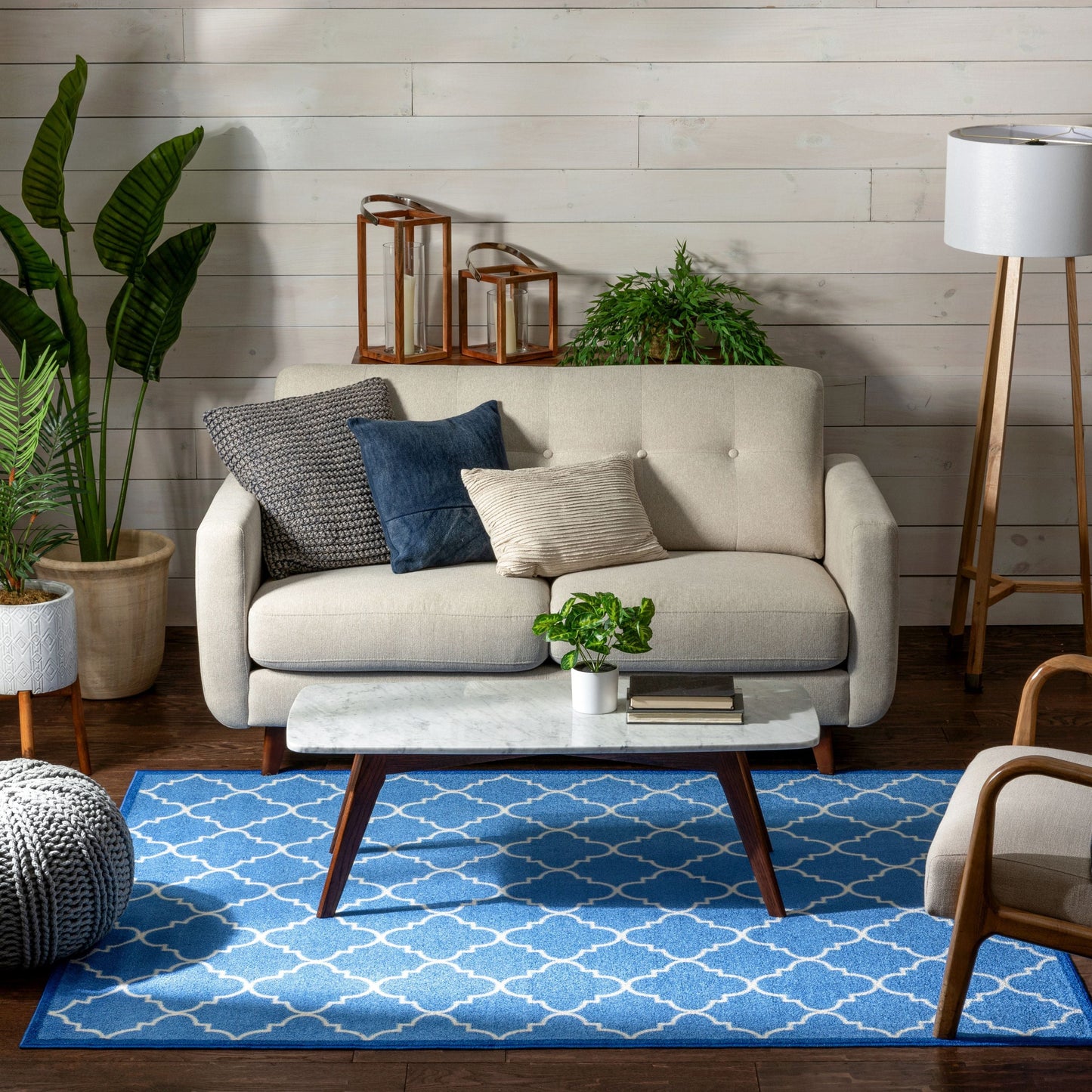 Brooklyn Trellis Blue Modern Non Slip Washable Rug 6516