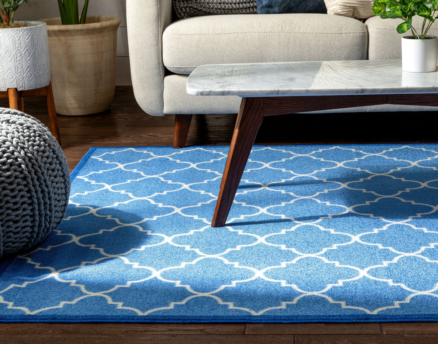Brooklyn Trellis Blue Modern Non Slip Washable Rug 6516