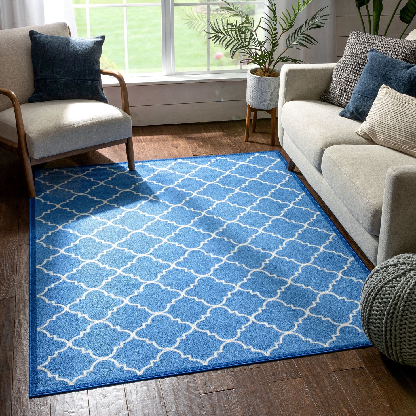 Brooklyn Trellis Blue Modern Non Slip Washable Rug 6516