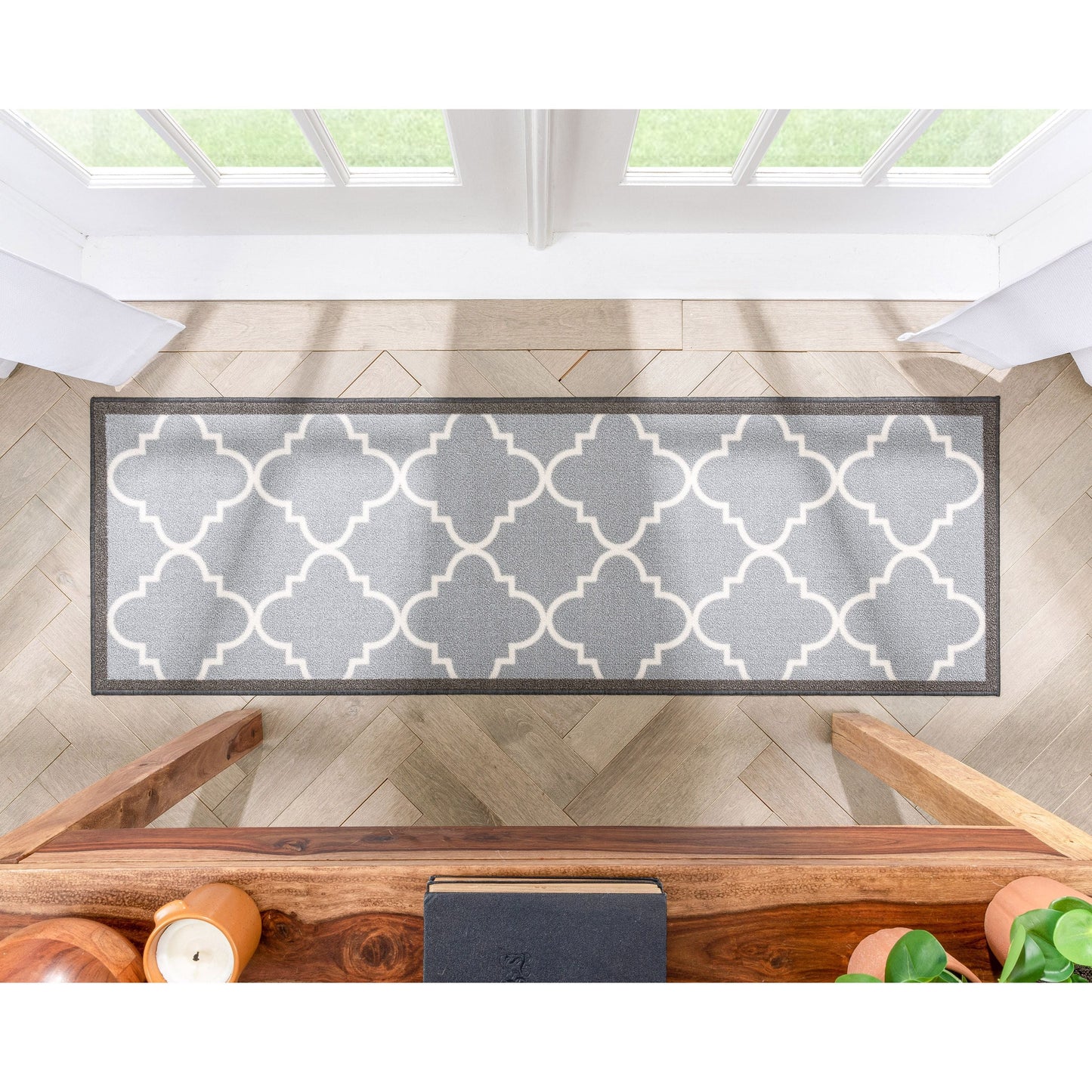 Brooklyn Trellis Grey Modern Non Slip Washable Rug 6518