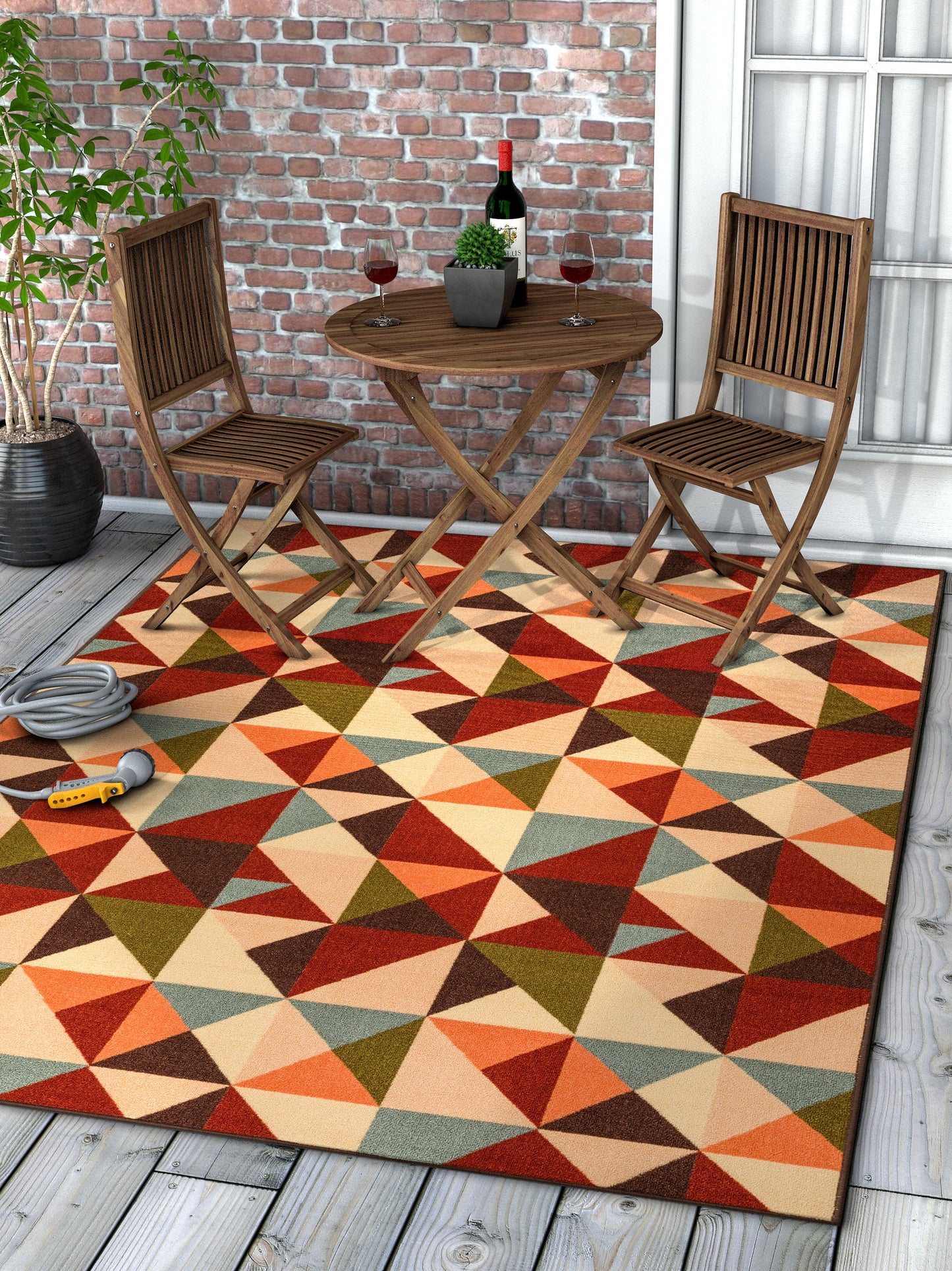 Vector Red Geometric Non Slip Washable Rug 6660