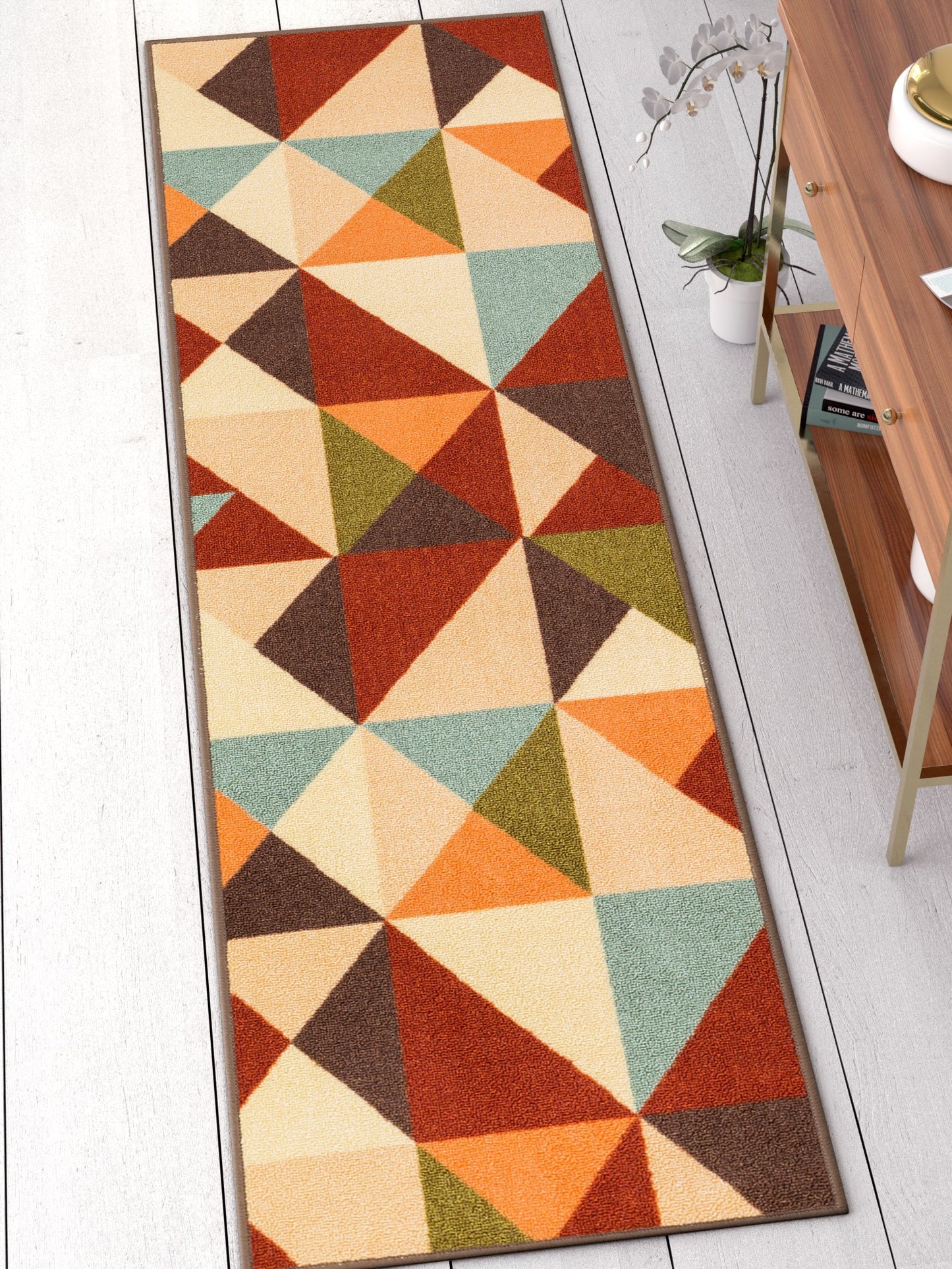 Vector Red Geometric Non Slip Washable Rug 6660