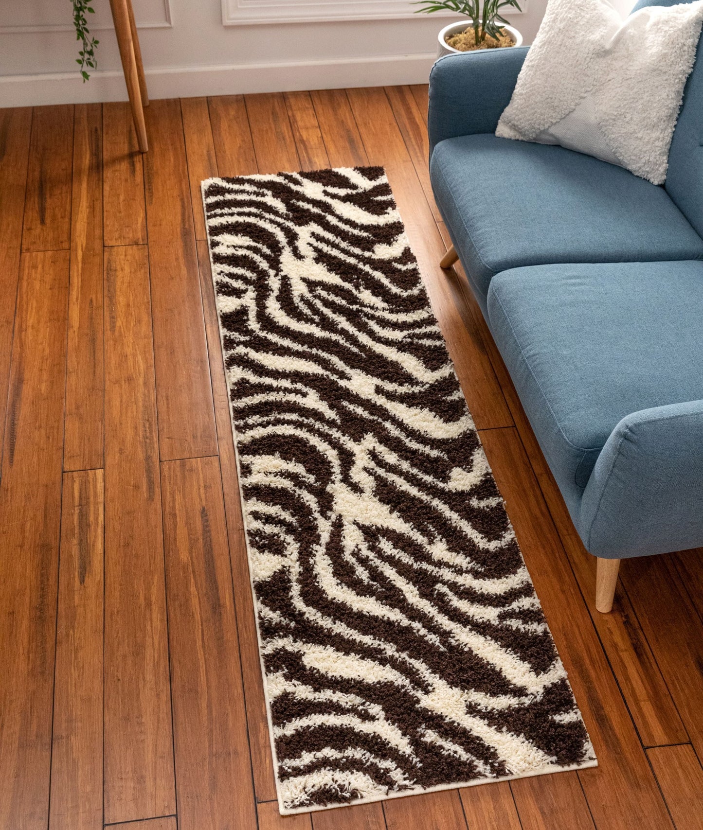 Safari Zebra Brown Contemporary Shag Rug 7038