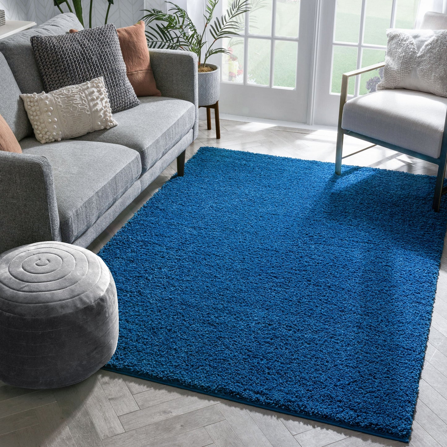 Plain Dark Blue Modern Solid Rug 7044