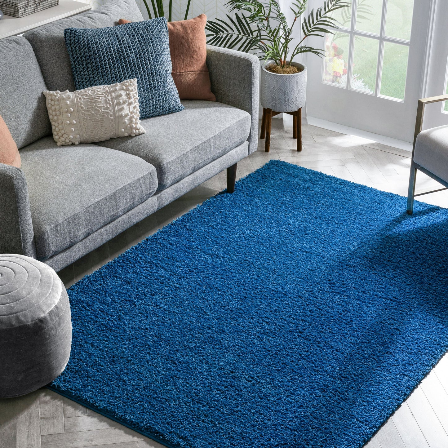Plain Dark Blue Modern Solid Rug 7044