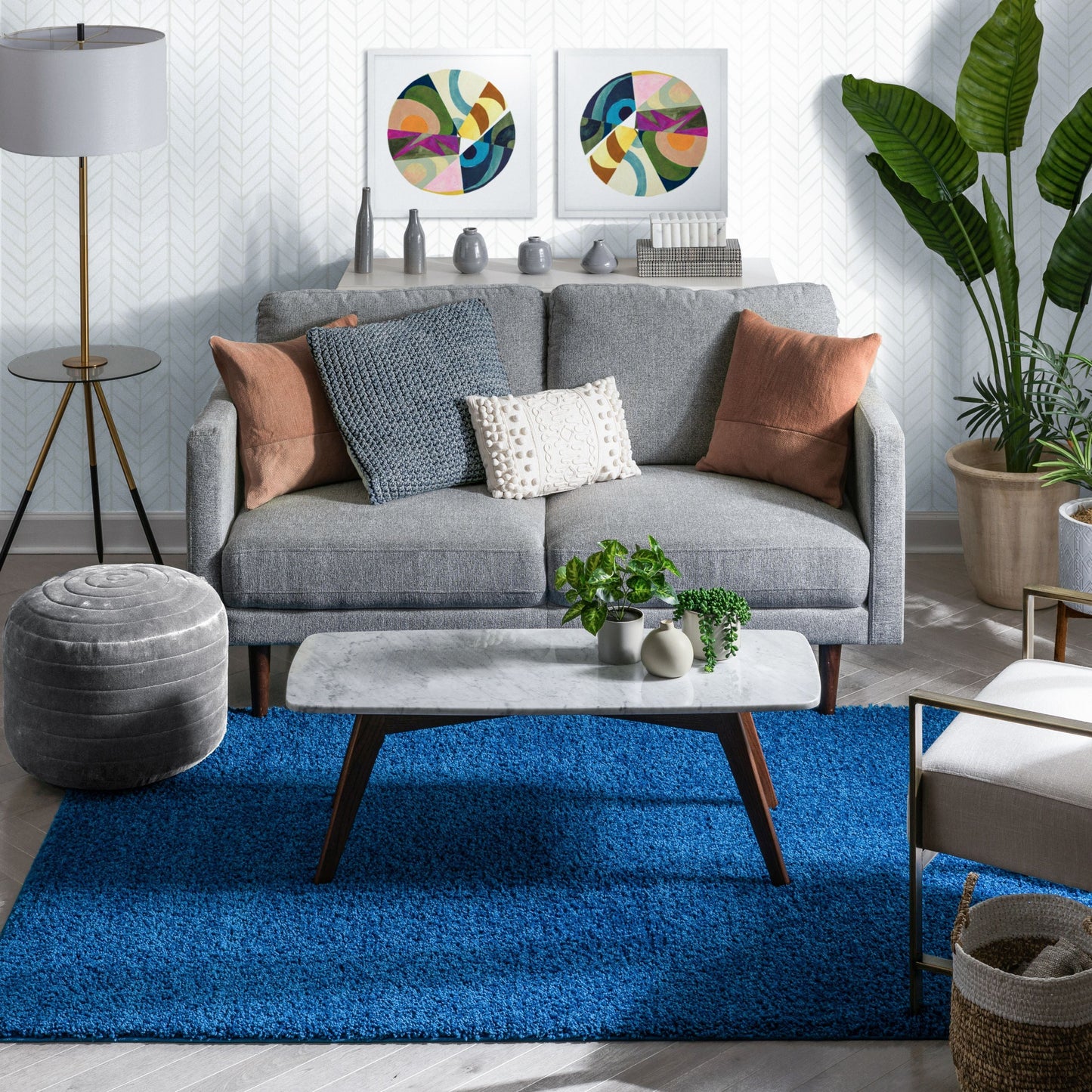 Plain Dark Blue Modern Solid Rug 7044