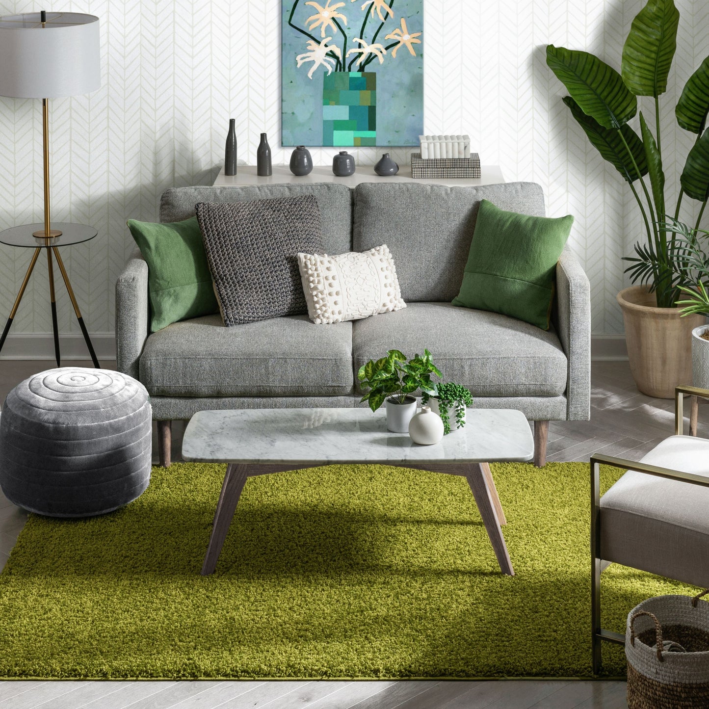 Plain Green Solid Rug 7045