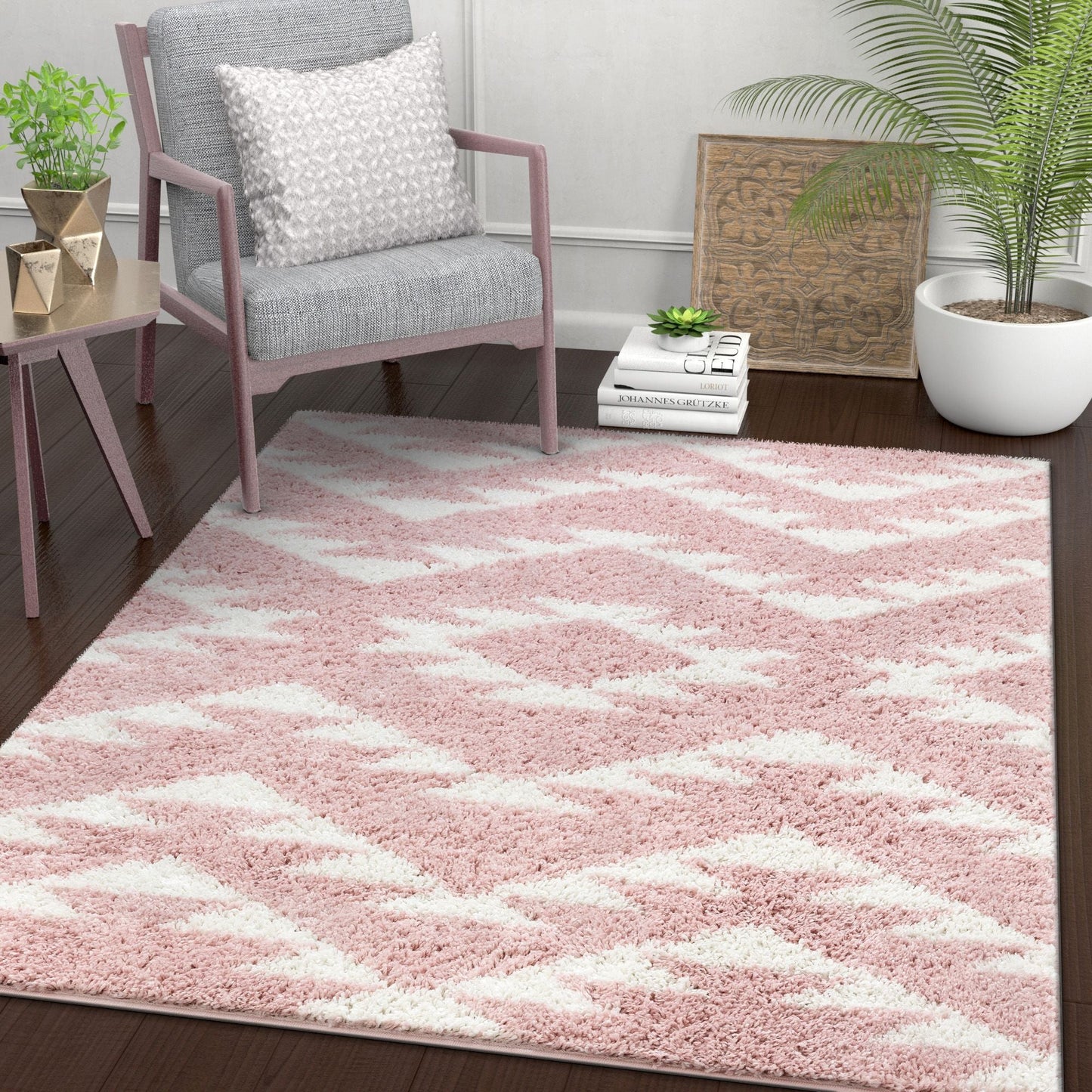 Edona Moroccan Tribal Pink Shag Rug 7730