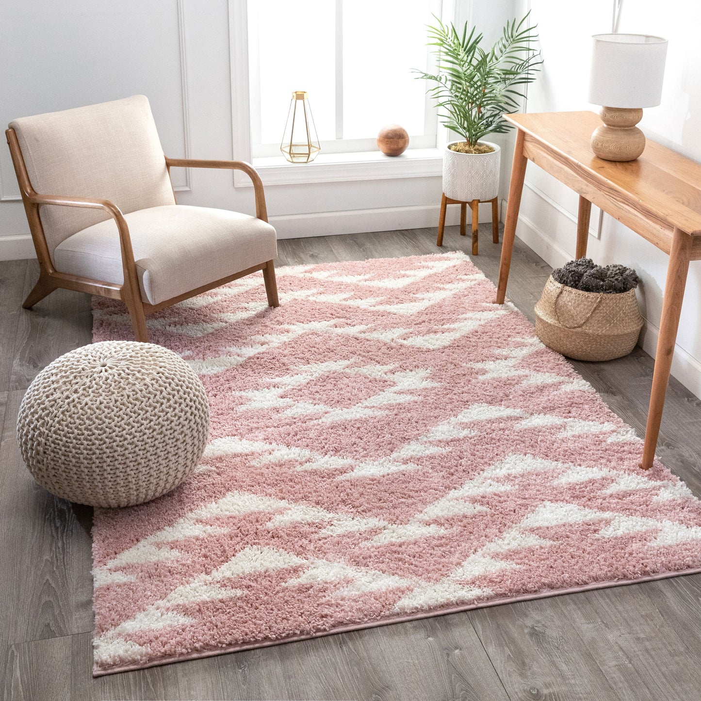 Edona Moroccan Tribal Pink Shag Rug 7730
