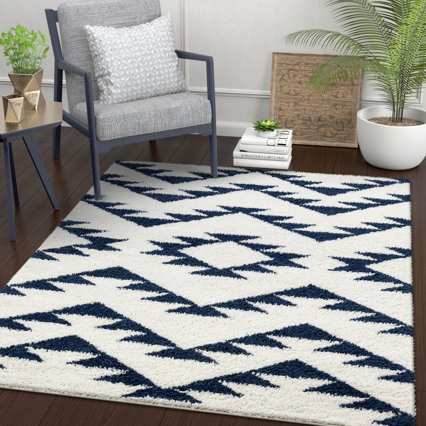Edona Moroccan Tribal White Shag Rug 7732