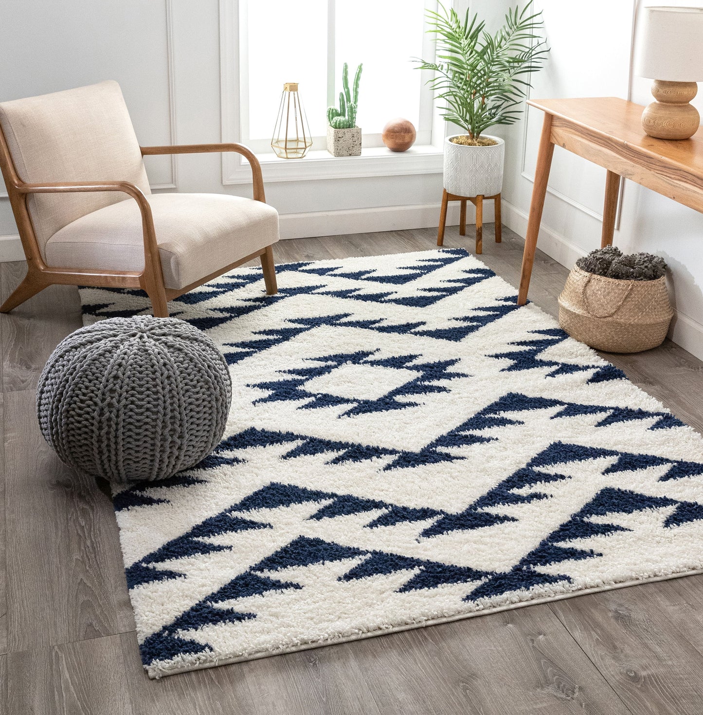 Edona Moroccan Tribal White Shag Rug 7732