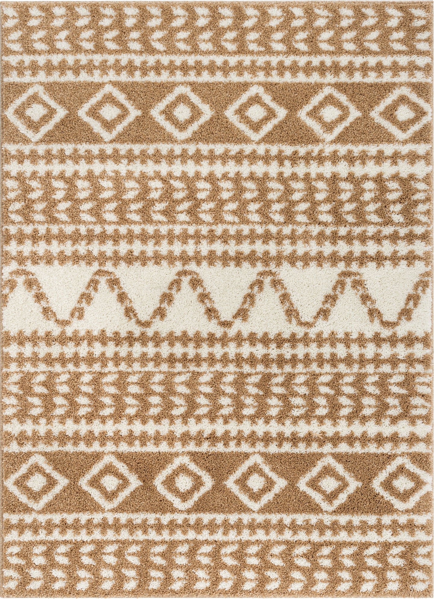Cossima Moroccan Geometric Pattern Ivory Thick Shag Rug 7772