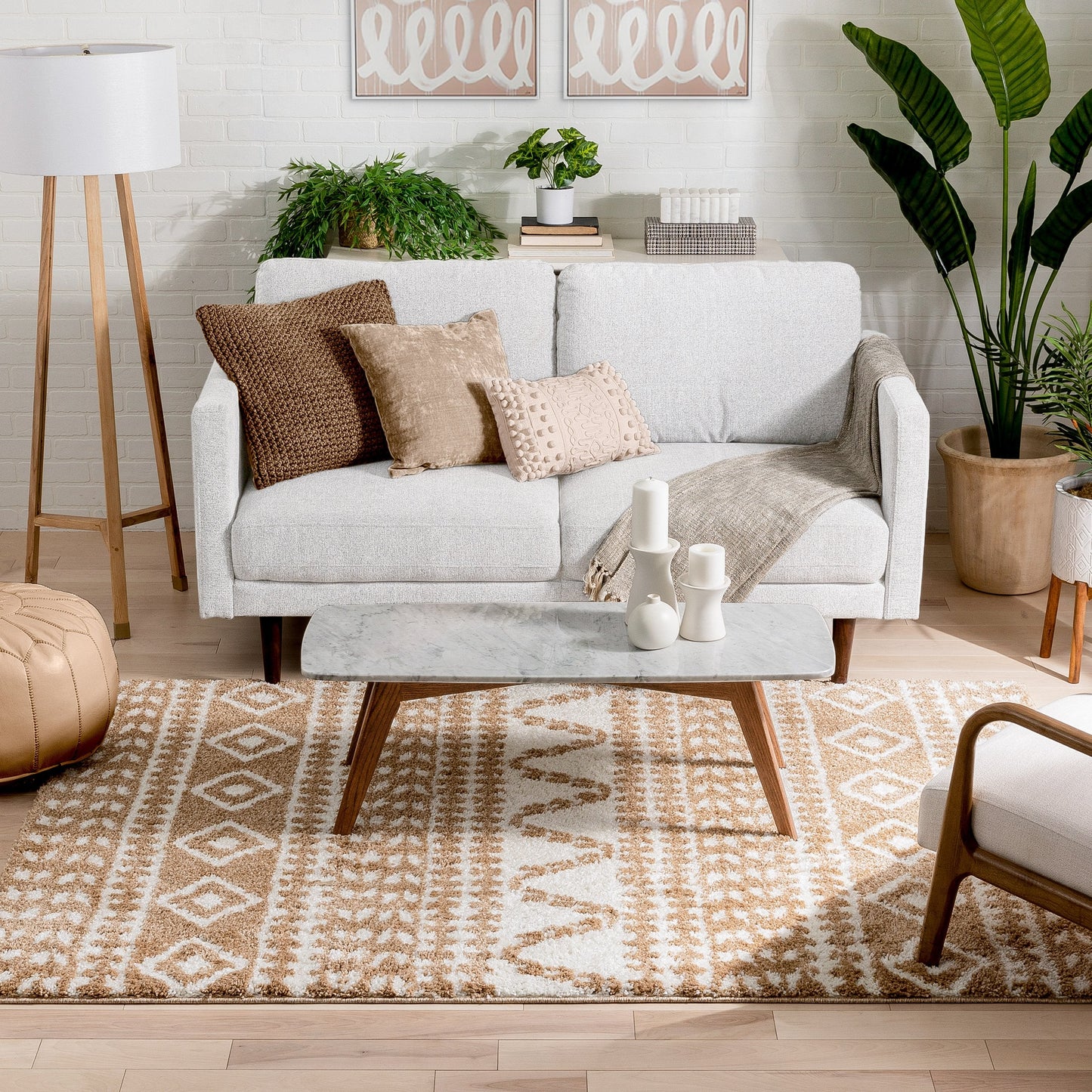 Cossima Moroccan Geometric Pattern Ivory Thick Shag Rug 7772