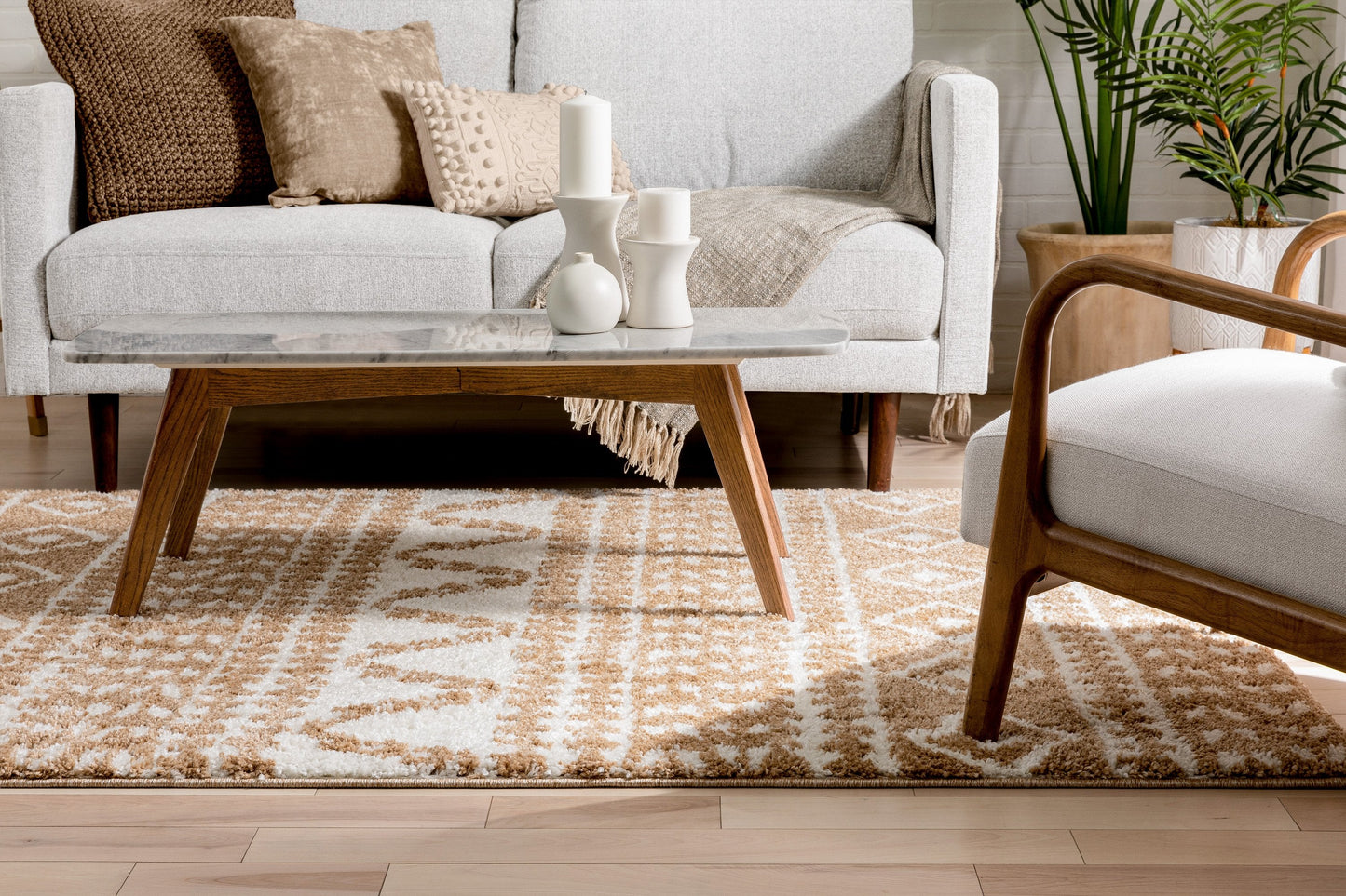 Cossima Moroccan Geometric Pattern Ivory Thick Shag Rug 7772