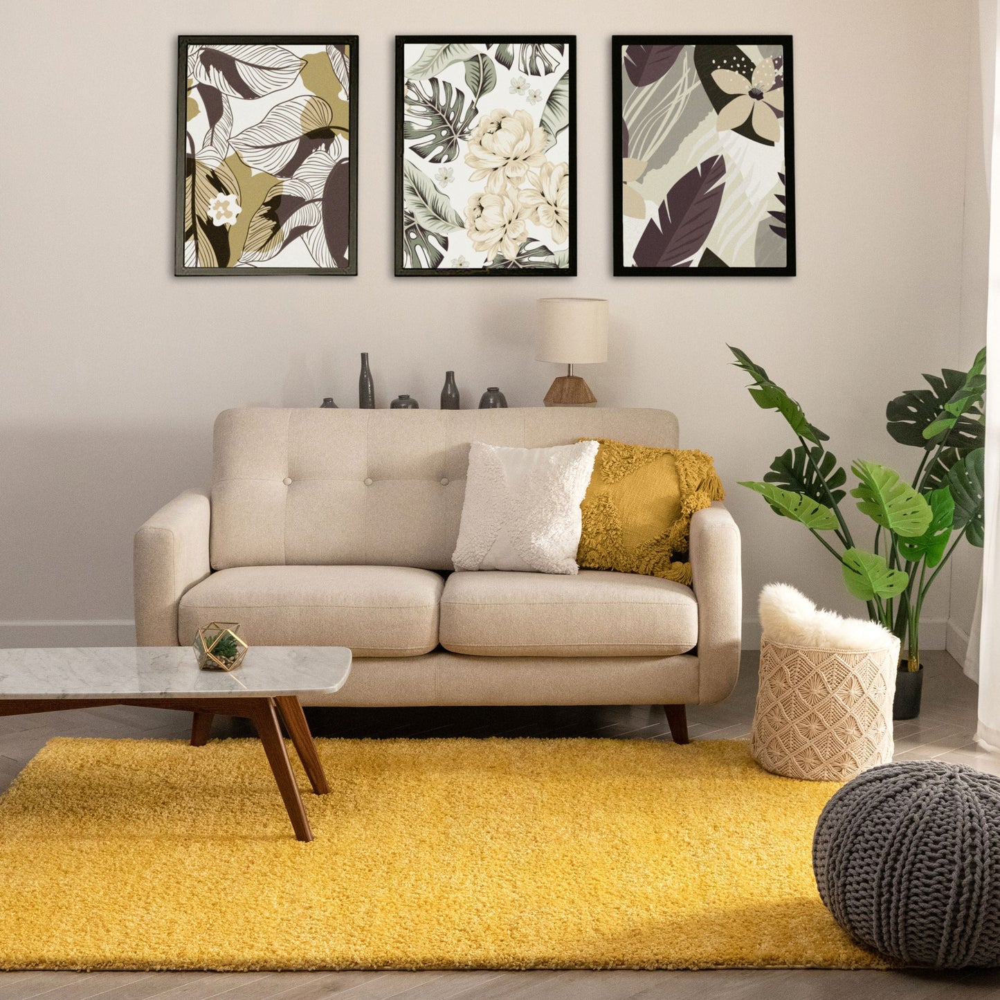 Piper Solid Modern Yellow Shag Rug 7911