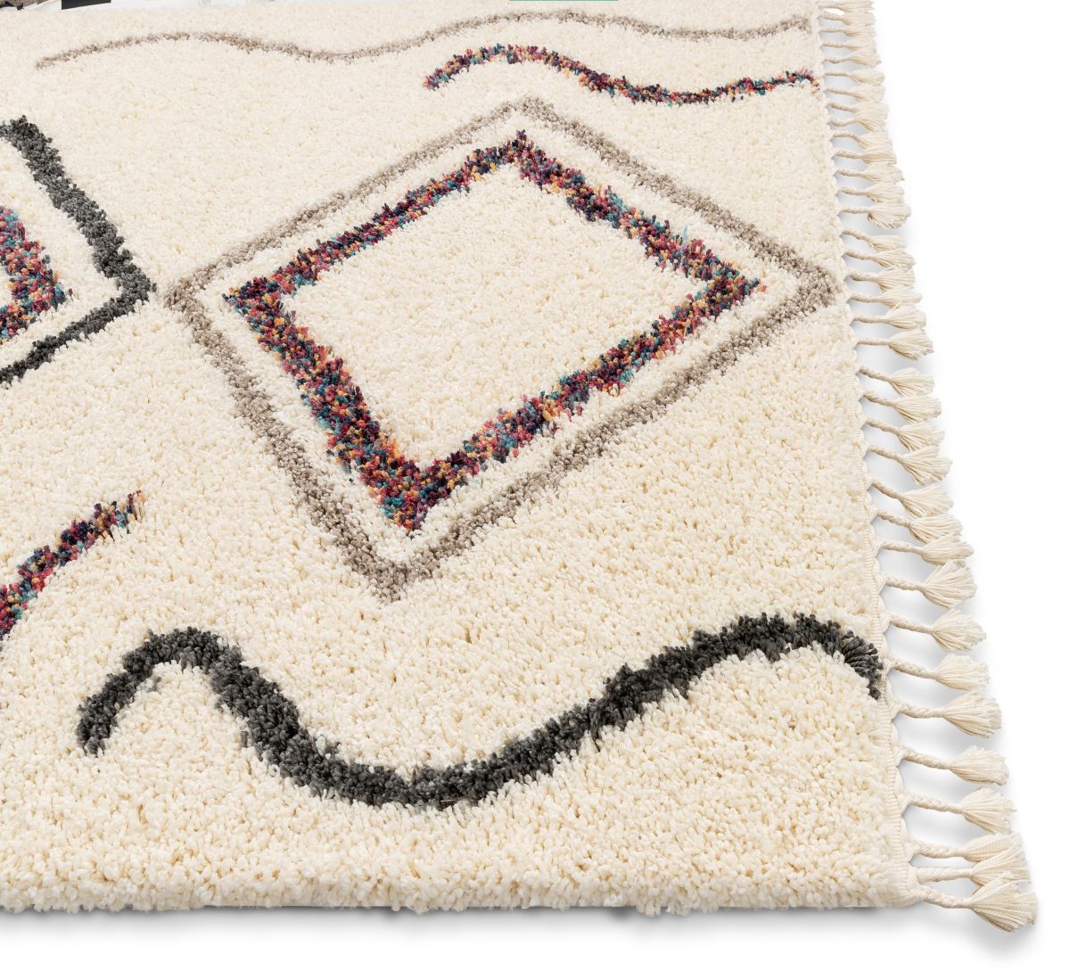 Demi Ivory Tribal Nomadic Diamond Shag Rug AA-02