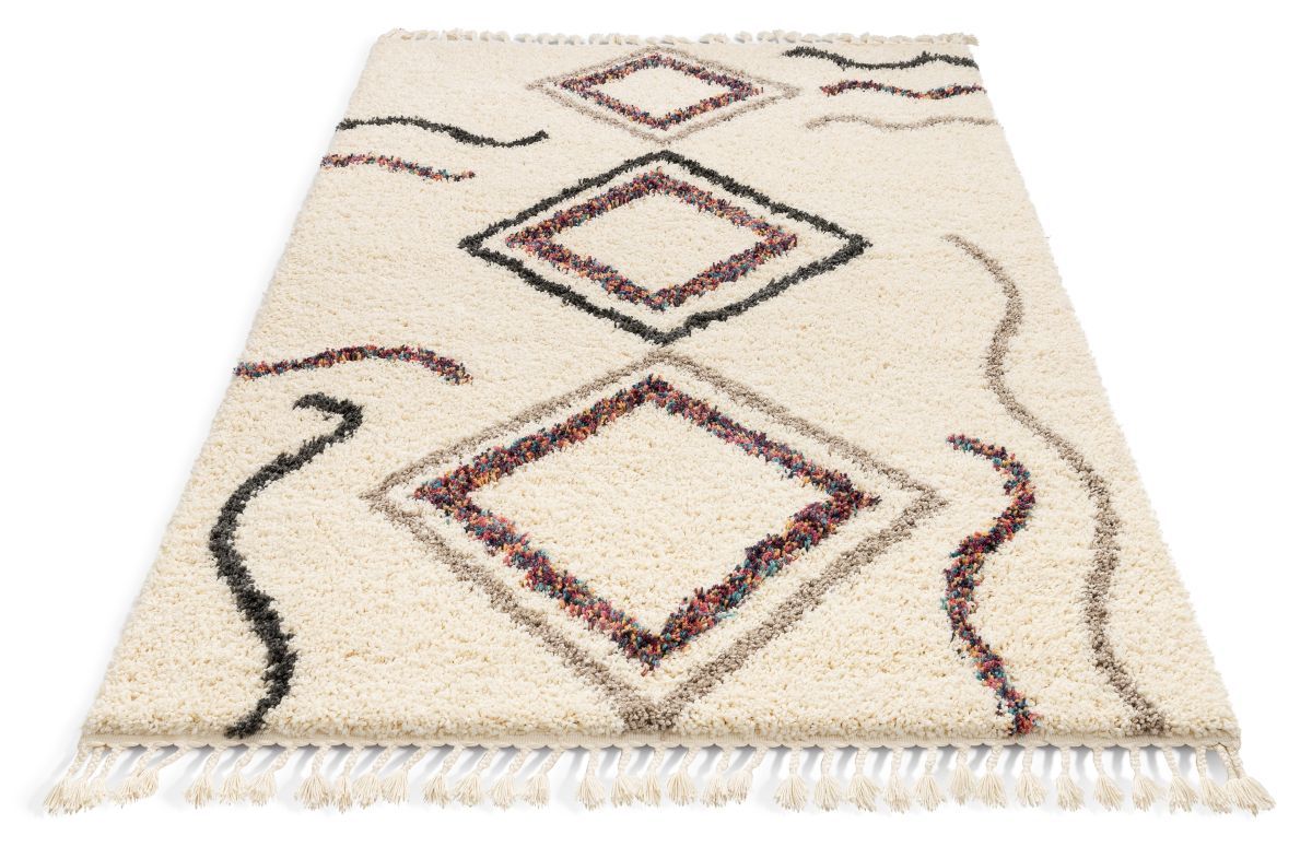 Demi Ivory Tribal Nomadic Diamond Shag Rug AA-02