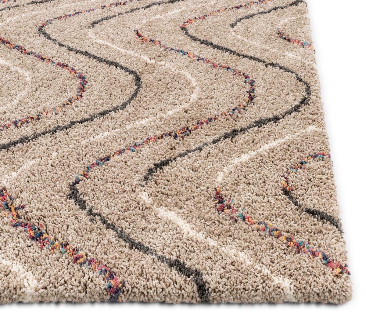 Macie Cream Abstract Wavy Stripes Shag Rug AA-12
