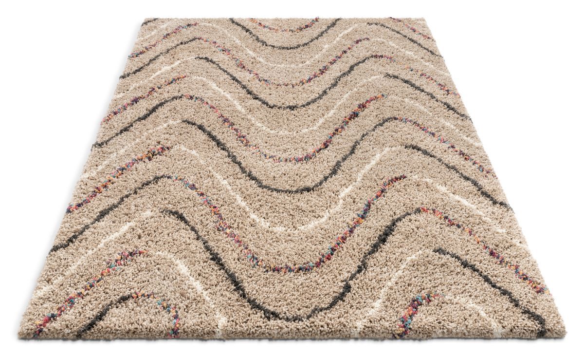 Macie Cream Abstract Wavy Stripes Shag Rug AA-12