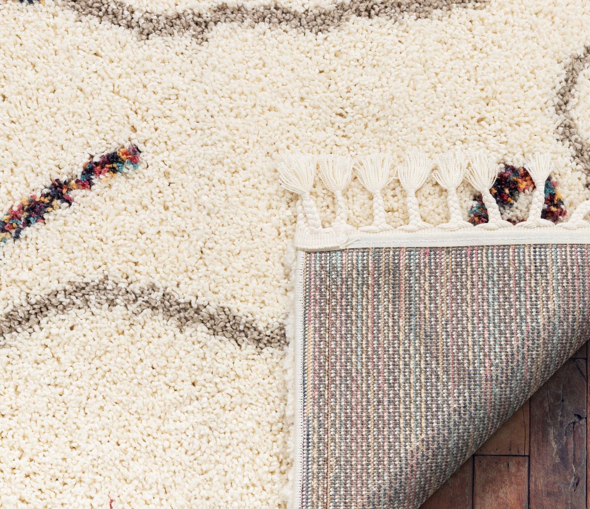 Silvie Ivory Tribal Nomadic Stripes Shag Rug AA-22